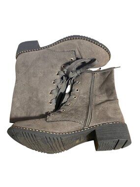 Bamboo Bonfire Faux Suede Studded Brown Combat Boots Womens Size 6.5